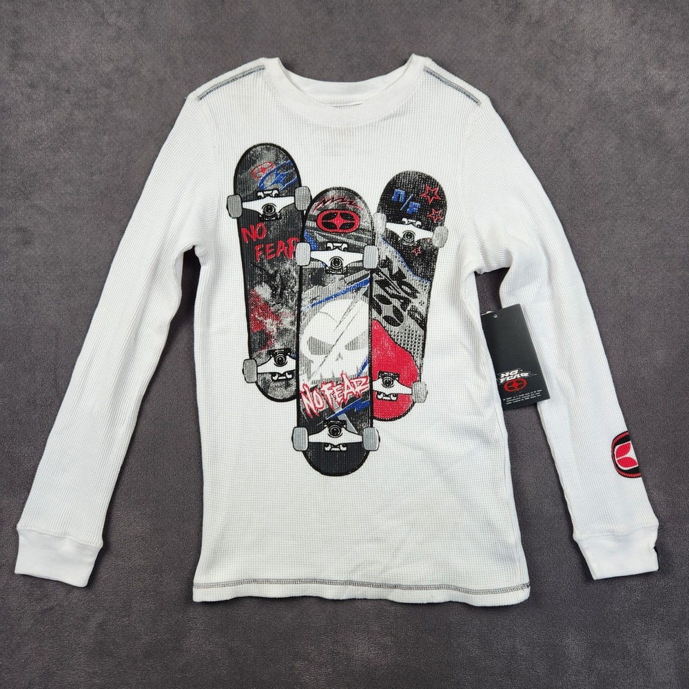No Fear Long Sleeve Thermal Shirt Boys‎ XL White Skateboard Graphic Y2K Grunge